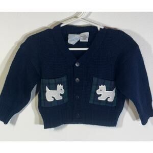Little Miracles Dog Navy Blue Green Pockets Cardigan Sweater Kids Boys 12M